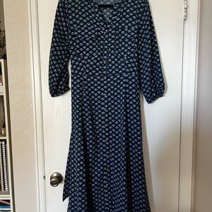 Croft & Barrow Navy Patterned Long Sleeve Dress
